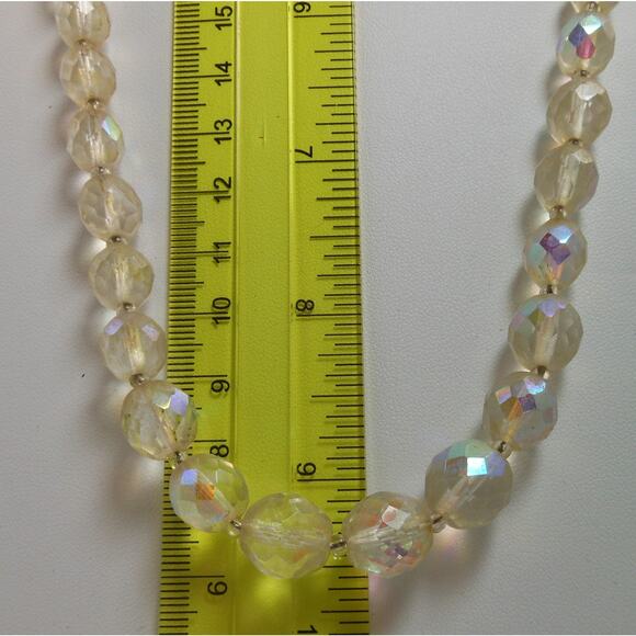 Unique Vintage Crystal Necklace with Handmade Beaded AB Light Pink Peach Finding - Picture 3 of 10